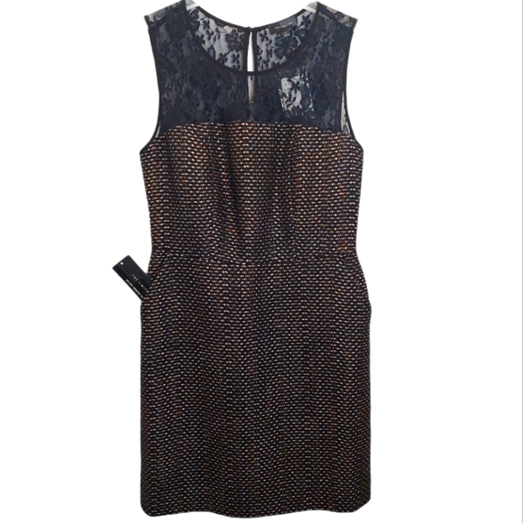 The Limited Women's Size 2 Black Dress Gold Copper Metallic Lace Sleeveless - Picture 1 of 11